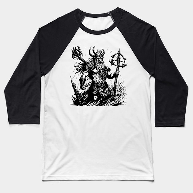 Scandinavian Viking at the sea Baseball T-Shirt by lkn